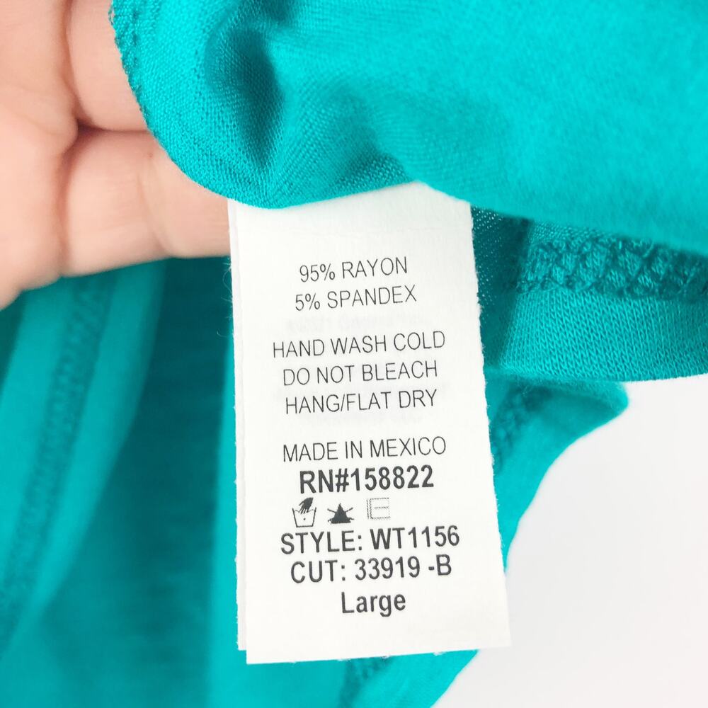 West Coast Womens T-Shirt Large Teal Blue Neck Short Sleeve Tee Nordstrom NWT - Picture 5 of 5